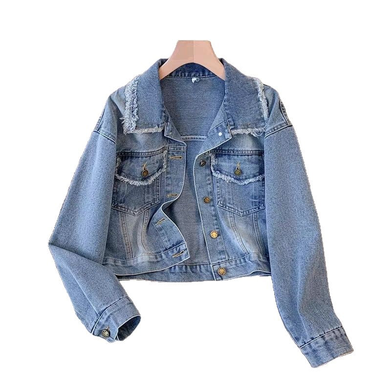 Korta denimjacka för damer med fransar och knapppdetaljer Mirla-Eva Jonsson
