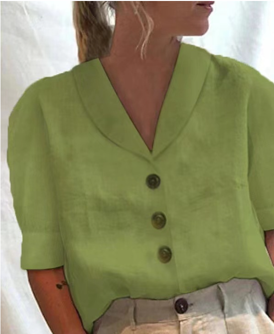 Kortärmad Blus | Löst sittande | Krage | Knäppt över | Damtoppar-Eva Jonsson