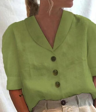 Kortärmad blus - Knäppt - Krage - Kortärmad topp - Damkläder-Eva Jonsson