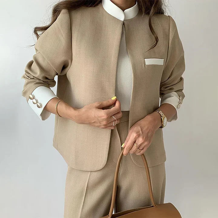 Kostymset för kvinnor | hög midja | vida ben | tvådelat set | blazer och byxor-Eva Jonsson