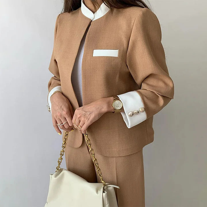 Kostymset för kvinnor | hög midja | vida ben | tvådelat set | blazer och byxor-Eva Jonsson