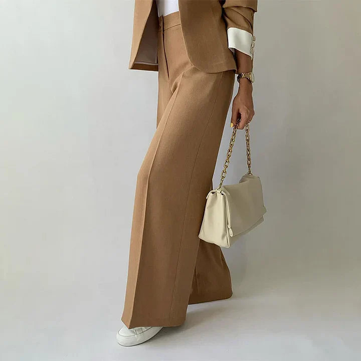 Kostymset för kvinnor | hög midja | vida ben | tvådelat set | blazer och byxor-Eva Jonsson