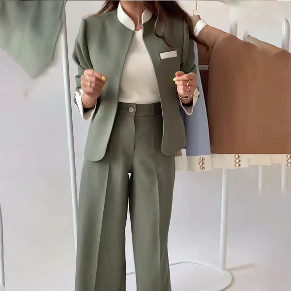 Kostymset för kvinnor | hög midja | vida ben | tvådelat set | blazer och byxor-Eva Jonsson
