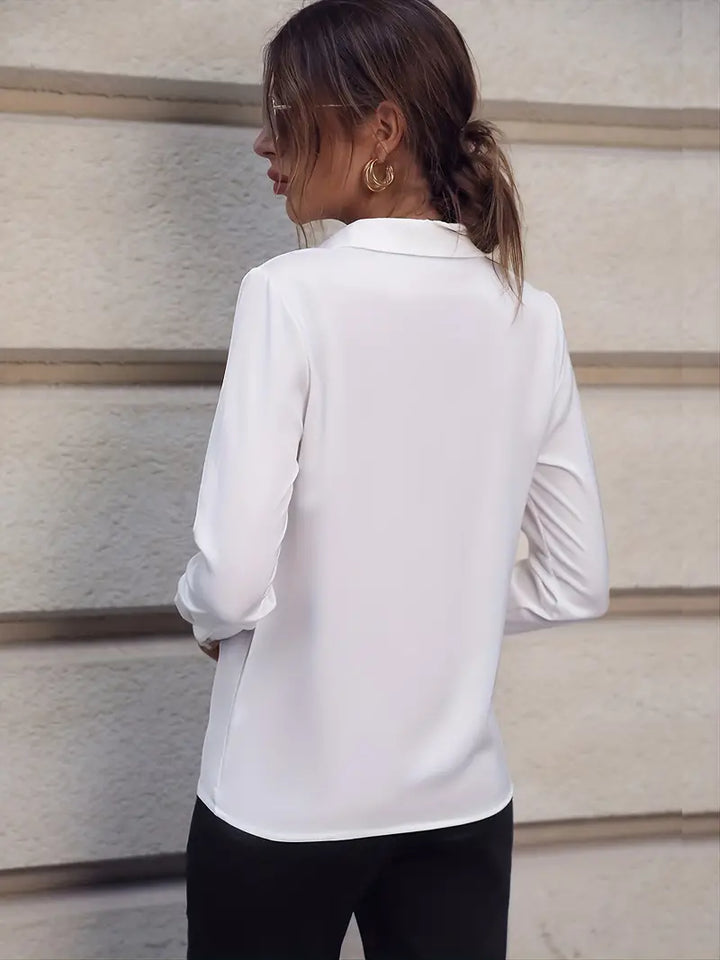 Krageblus - Elegant - Långärmad - Formella skjortor - Arbetsblusar för kvinnor-Eva Jonsson
