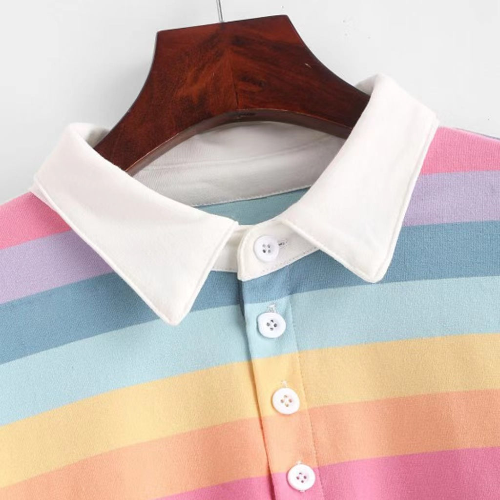 Kvinna Cropped Polo-tröja med färgglada ränder och lös passform Mirla-Eva Jonsson
