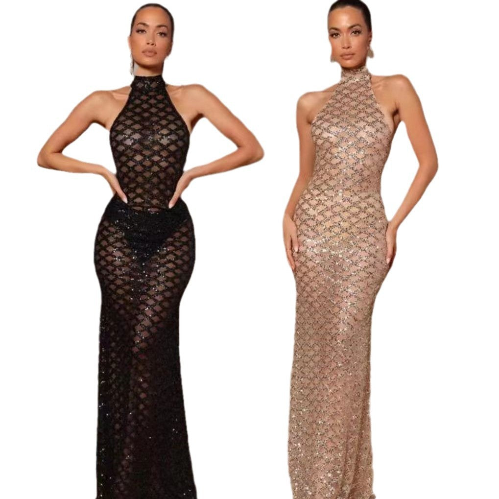 Kvinna Elegant Aftonklänning i Bodycon Stil med Glittrande Paljettrimm Mirla-Eva Jonsson
