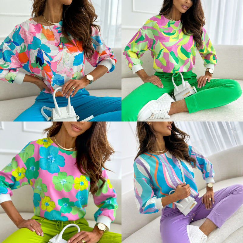 Kvinna Floral Print Fritid Sweatshirt Eva Jonsson-Eva Jonsson