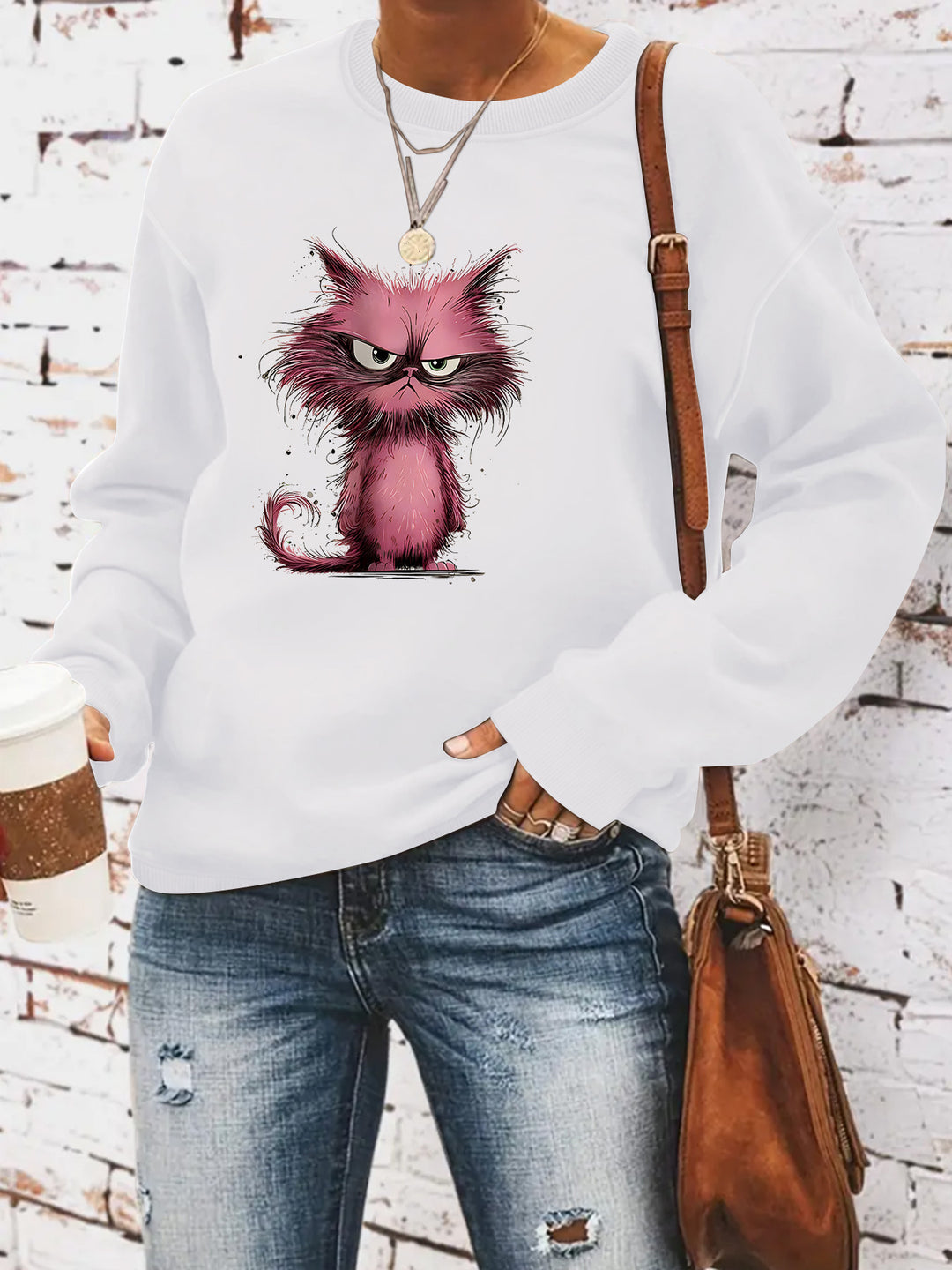 Kvinna sweatshirt med kreativ kattmotiv Mirla-Eva Jonsson
