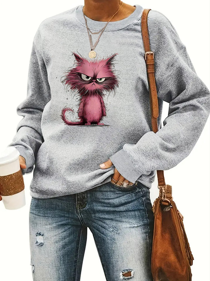 Kvinna sweatshirt med kreativ kattmotiv Mirla-Eva Jonsson