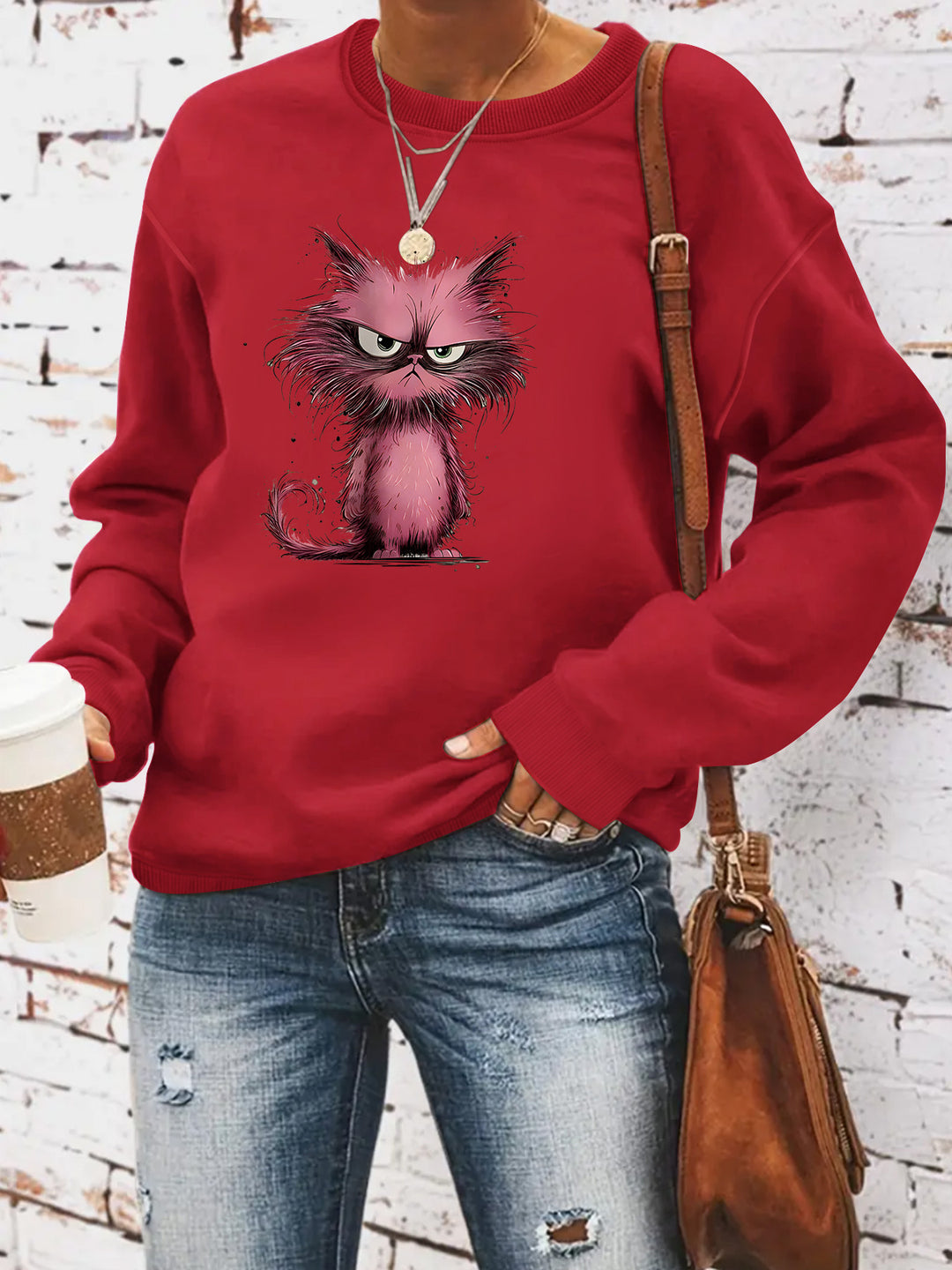 Kvinna sweatshirt med kreativ kattmotiv Mirla-Eva Jonsson