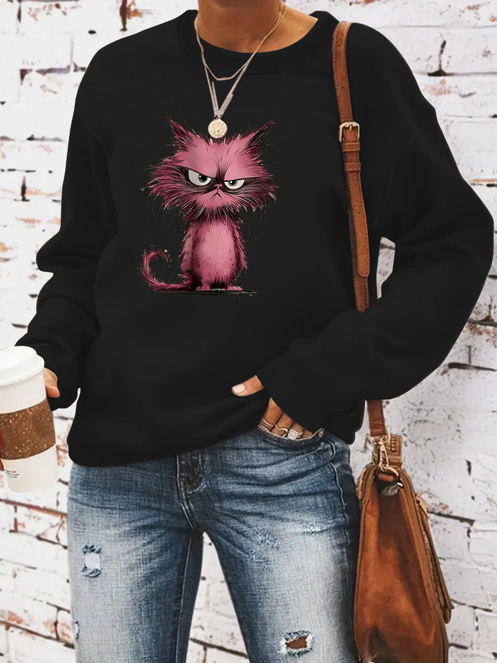 Kvinna sweatshirt med kreativ kattmotiv Mirla-Eva Jonsson