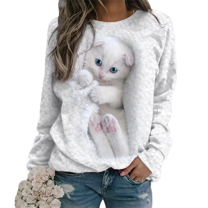 Kvinna sweatshirt med söt kattmotiv Mirla-Eva Jonsson
