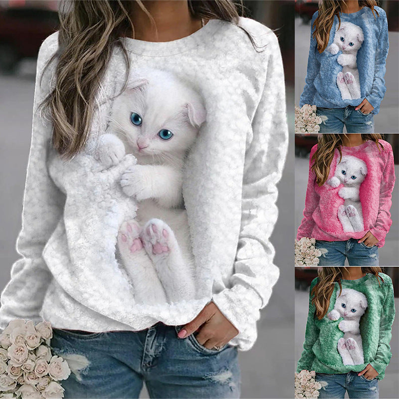 Kvinna sweatshirt med söt kattmotiv Mirla-Eva Jonsson