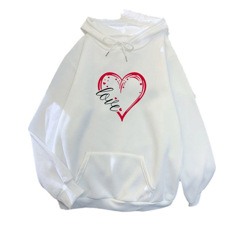 Kvinnas hoodie med kreativ hjärttryck och mjukt innerfoder Mirla-Eva Jonsson