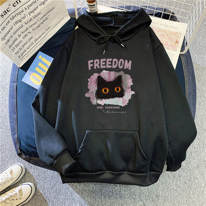 Kvinnas hoodie med kreativ katt design Mirla-Eva Jonsson