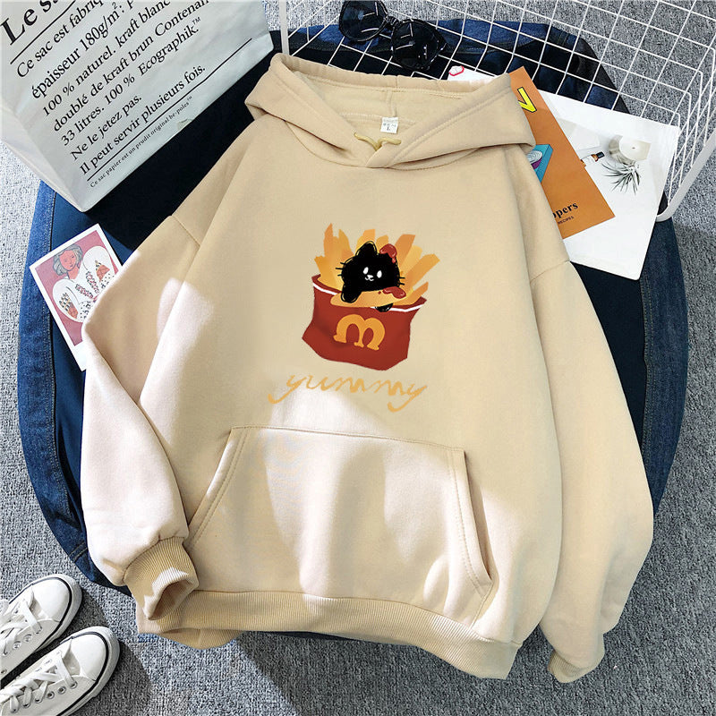 Kvinnas hoodie med kreativ katt design Mirla-Eva Jonsson