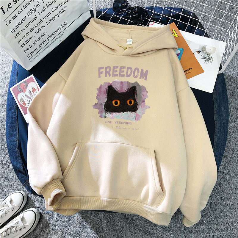 Kvinnas hoodie med kreativ katt design Mirla-Eva Jonsson