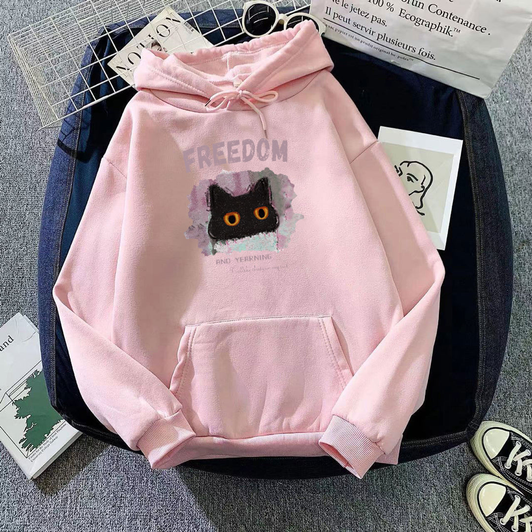 Kvinnas hoodie med kreativ katt design Mirla-Eva Jonsson