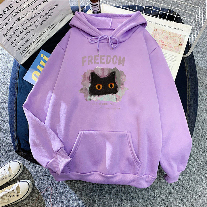 Kvinnas hoodie med kreativ katt design Mirla-Eva Jonsson