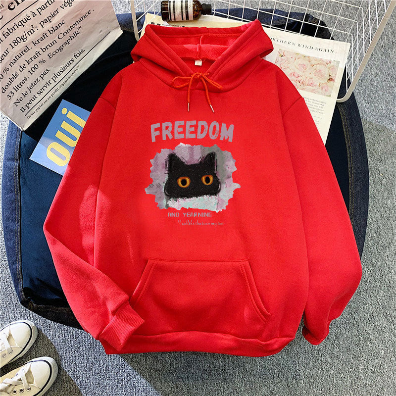 Kvinnas hoodie med kreativ katt design Mirla-Eva Jonsson