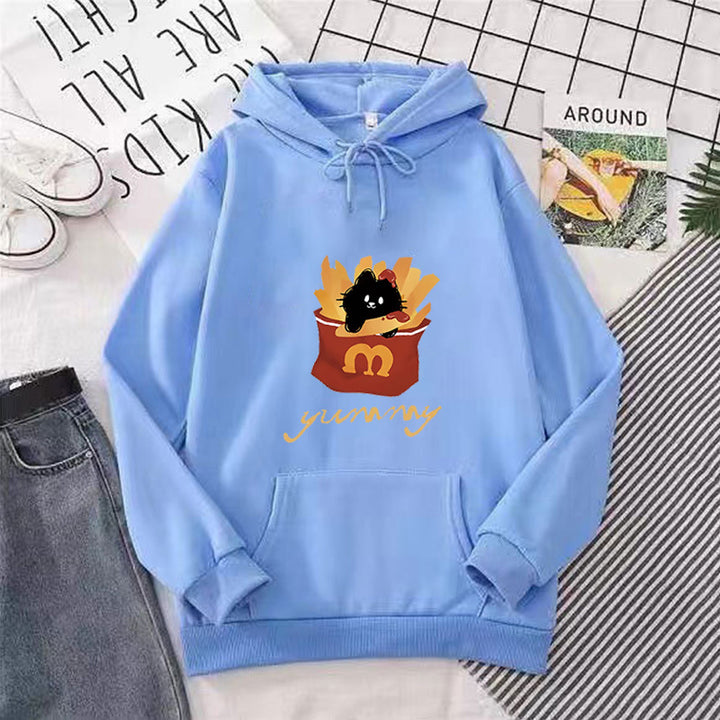 Kvinnas hoodie med kreativ katt design Mirla-Eva Jonsson