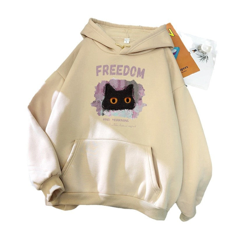 Kvinnas hoodie med kreativ katt design Mirla-Eva Jonsson