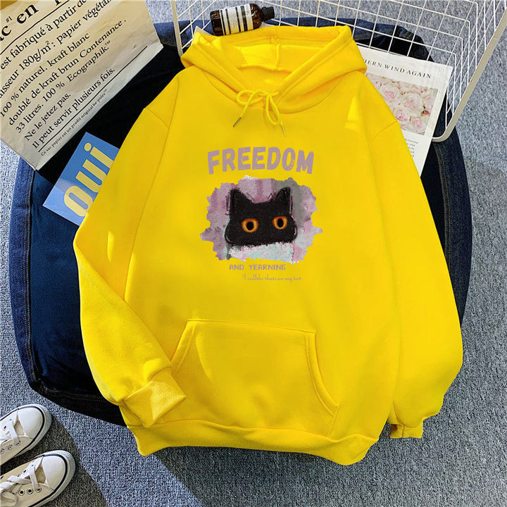 Kvinnas hoodie med kreativ katt design Mirla-Eva Jonsson