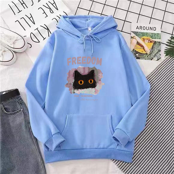 Kvinnas hoodie med kreativ katt design Mirla-Eva Jonsson