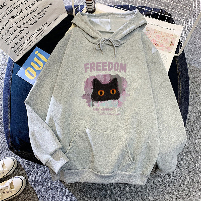 Kvinnas hoodie med kreativ katt design Mirla-Eva Jonsson