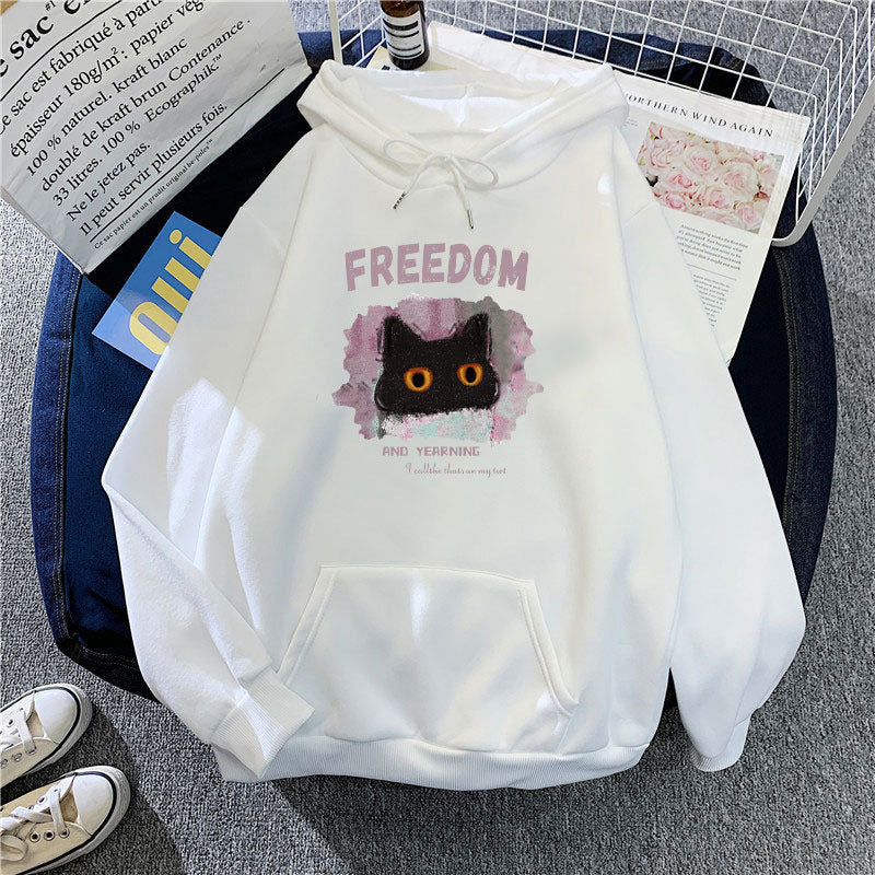 Kvinnas hoodie med kreativ katt design Mirla-Eva Jonsson