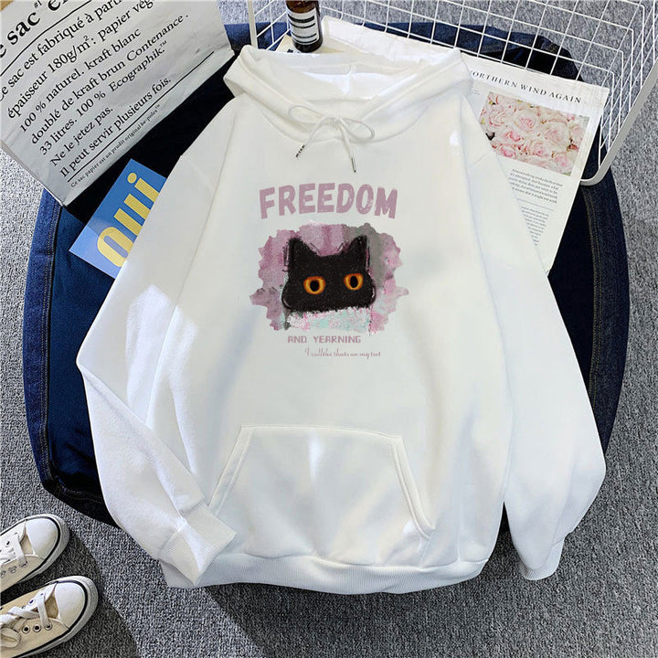 Kvinnas hoodie med kreativ katt design Mirla-Eva Jonsson