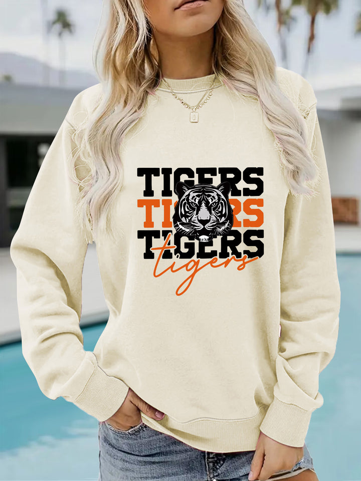 Kvinnas sweatshirt med djurisk tigerdesign och avslappnad passform Mirla-Eva Jonsson