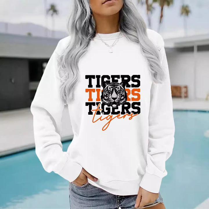 Kvinnas sweatshirt med djurisk tigerdesign och avslappnad passform Mirla-Eva Jonsson