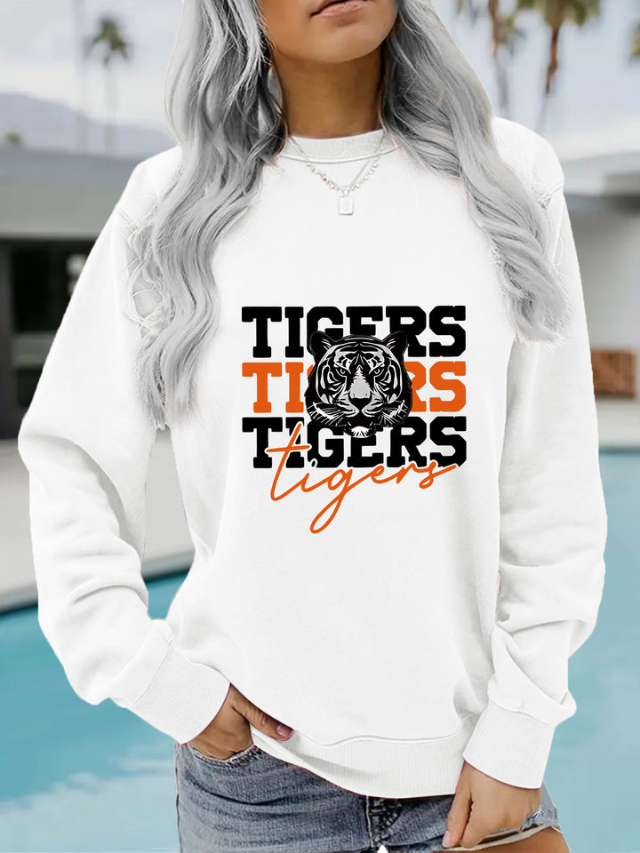 Kvinnas sweatshirt med djurisk tigerdesign och avslappnad passform Mirla-Eva Jonsson