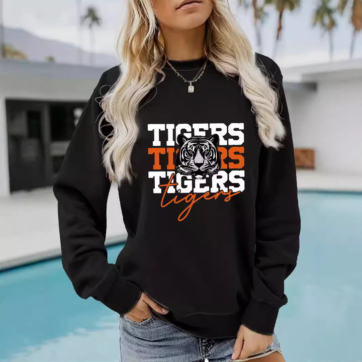 Kvinnas sweatshirt med djurisk tigerdesign och avslappnad passform Mirla-Eva Jonsson