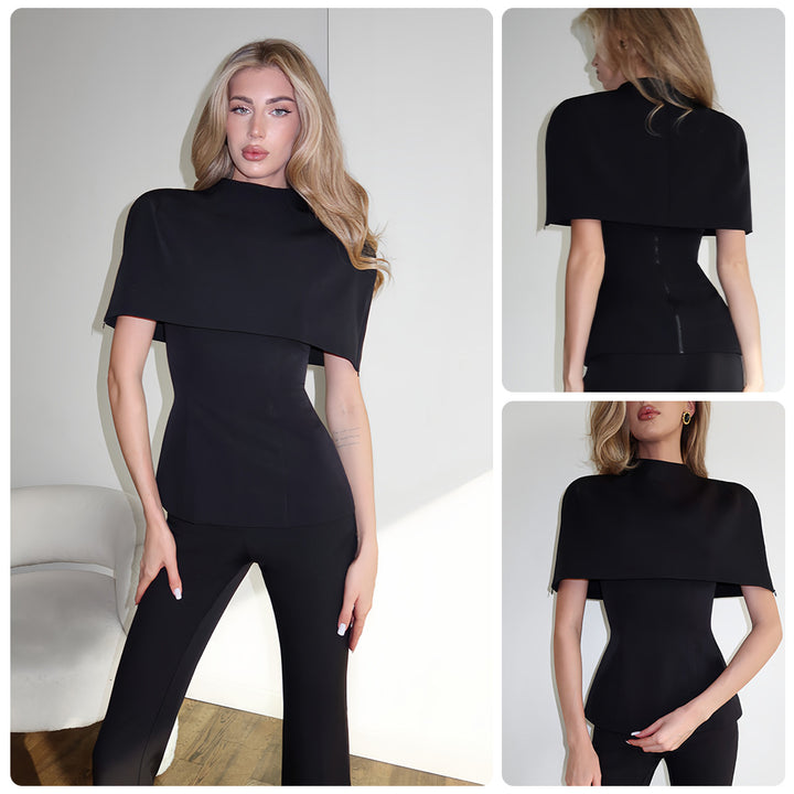 Kvinno Elegant Topp med Stilig Capekrage och Fitted Design-Eva Jonsson