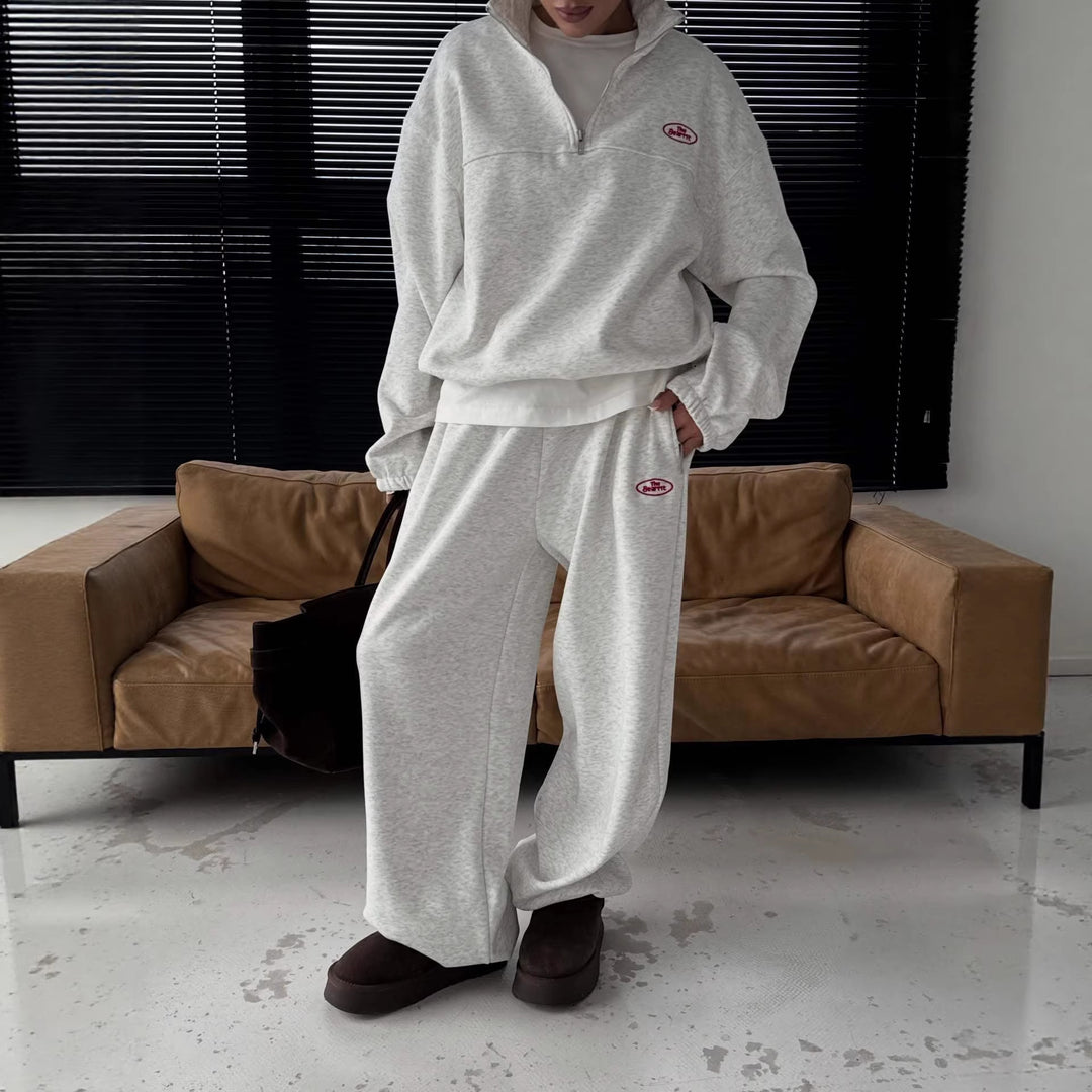 Kvinno avslappnad hoodie med halv dragkedja och vida ben Mirla-Eva Jonsson