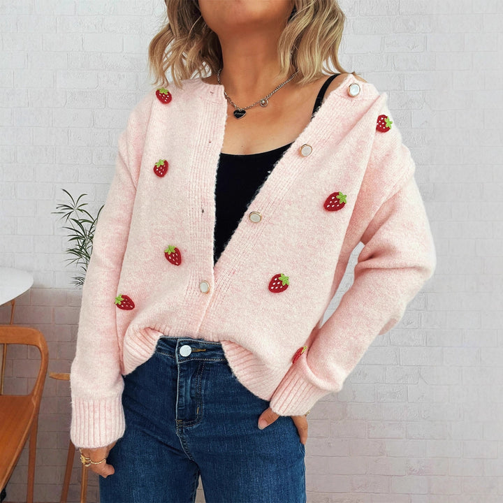 Kvinno cardigan med glatt jordgubbsmönster Mirla-Eva Jonsson