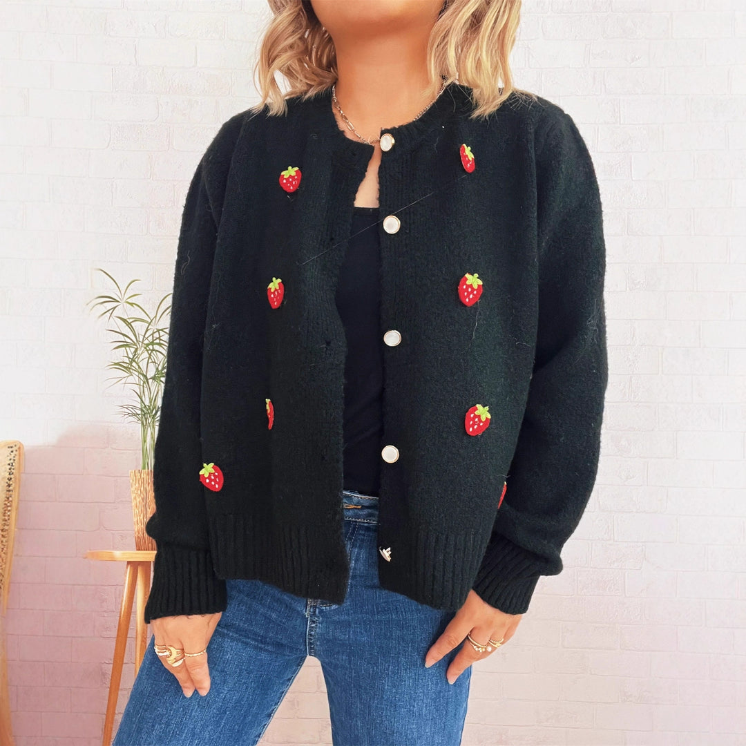 Kvinno cardigan med glatt jordgubbsmönster Mirla-Eva Jonsson