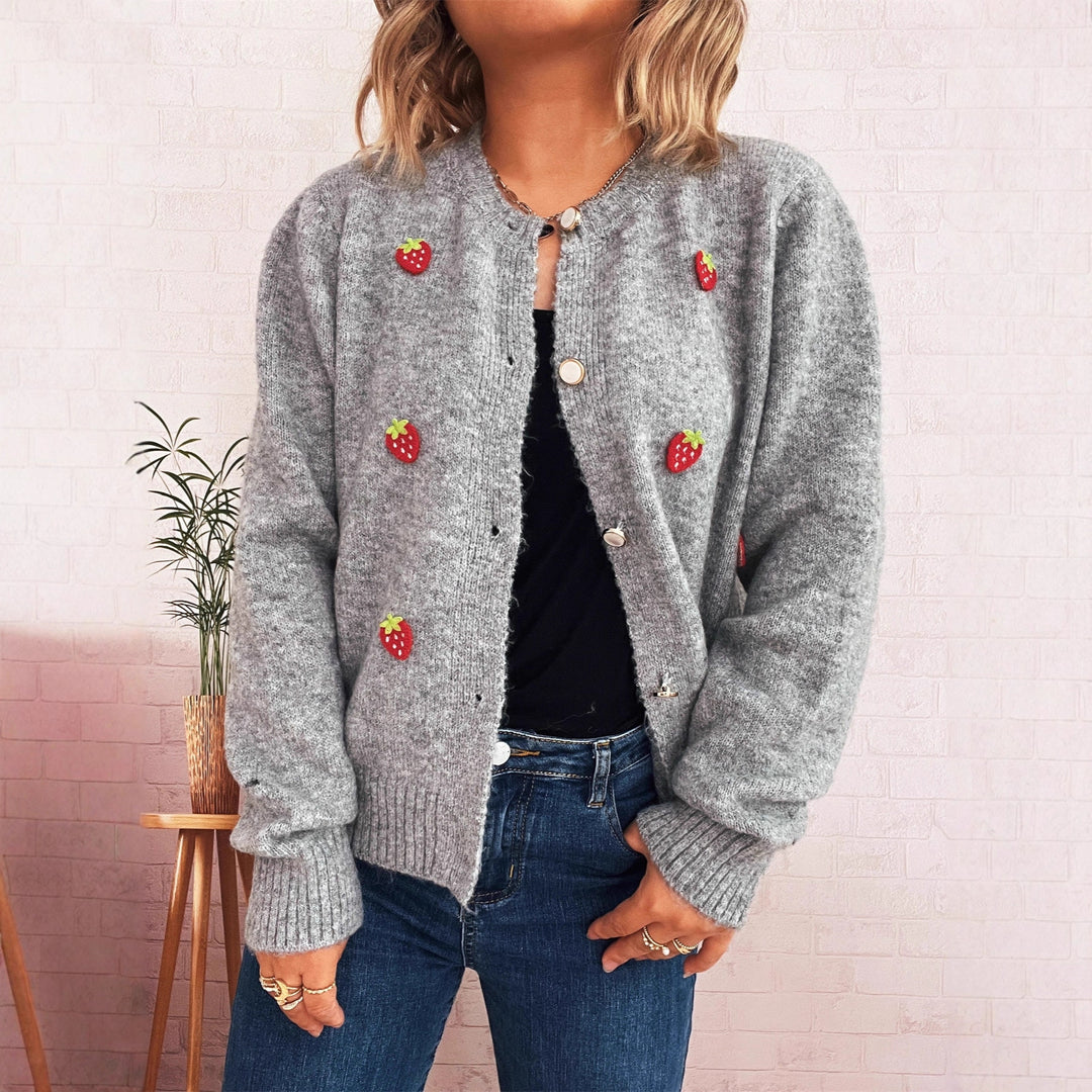 Kvinno cardigan med glatt jordgubbsmönster Mirla-Eva Jonsson