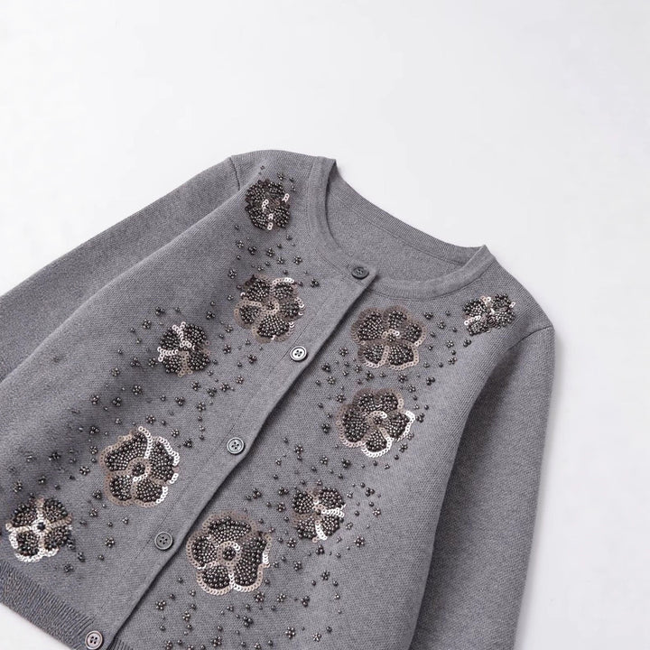Kvinno cardigan med glittrande blomdetaljer Mirla-Eva Jonsson