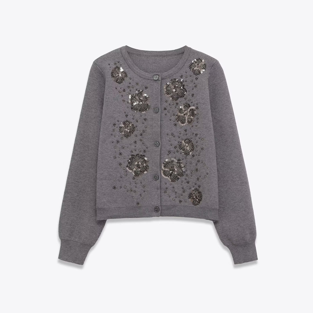 Kvinno cardigan med glittrande blomdetaljer Mirla-Eva Jonsson