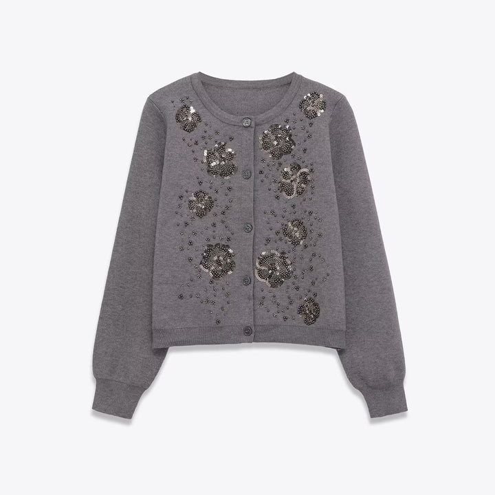 Kvinno cardigan med glittrande blomdetaljer Mirla-Eva Jonsson