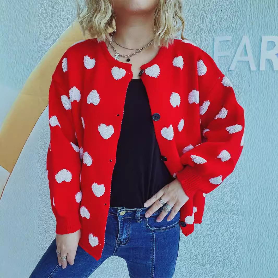 Kvinno cardigan med hjärtmotiv och knapppdetaljer Mirla-Eva Jonsson