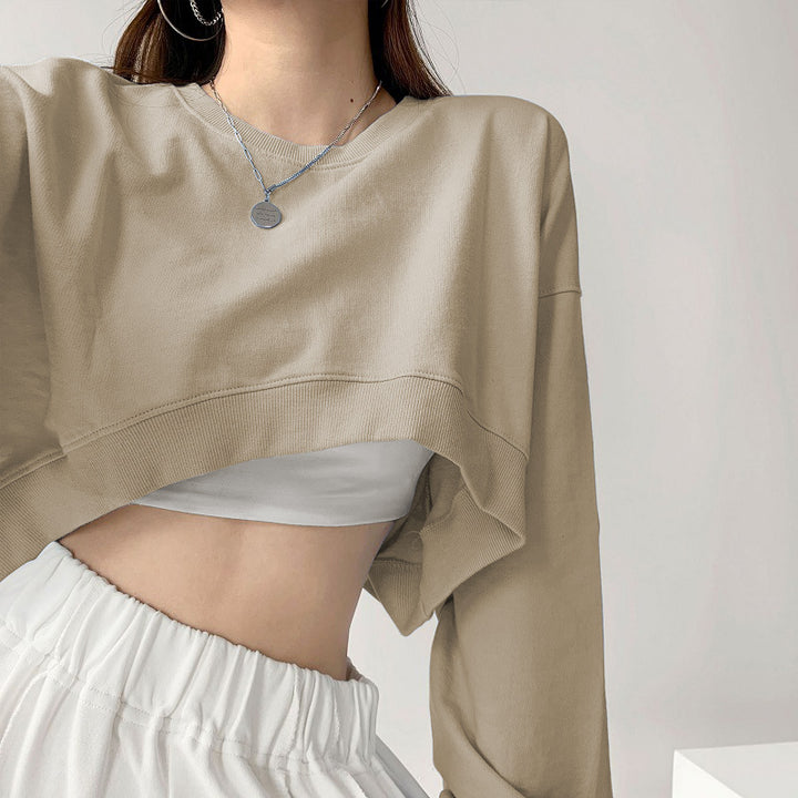 Kvinno casual crop sweatshirt med löst sittande ärmar och modernt snitt-Eva Jonsson