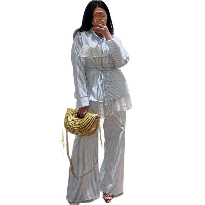 Kvinno casual-elegant set med volangdetaljer och hög midja Mirla-Eva Jonsson