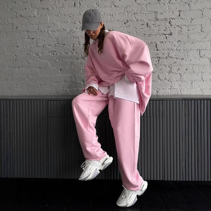 Kvinno casual oversized sweat set med fransade kanter Mirla-Eva Jonsson