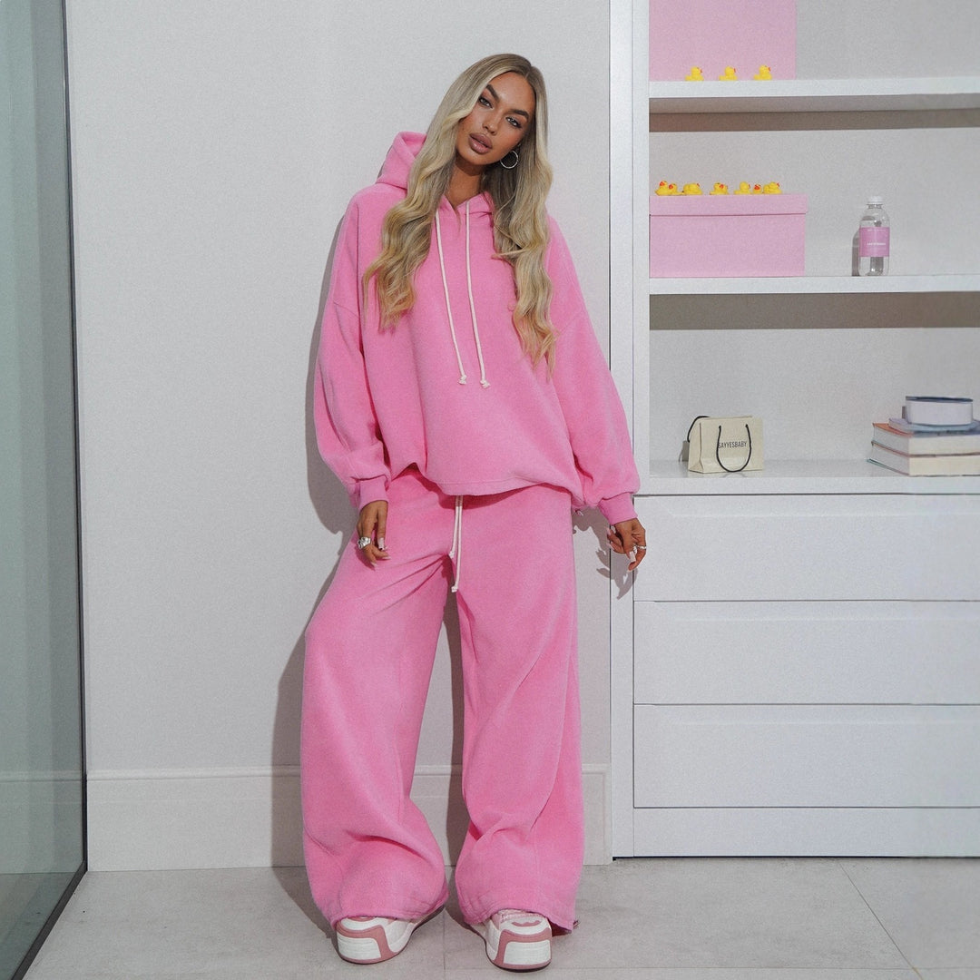 Kvinno fleece topp och joggingsbyxor set med modekomfort och stilren dragsko-Eva Jonsson