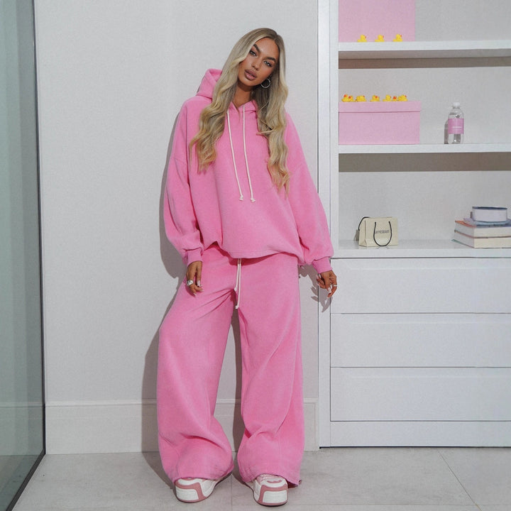Kvinno fleece topp och joggingsbyxor set med modekomfort och stilren dragsko-Eva Jonsson