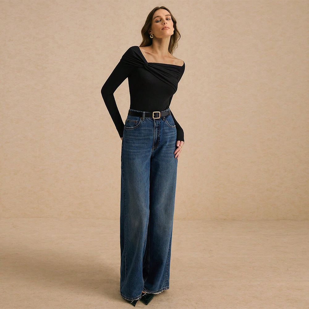 Kvinno långärmad skjorta med asymmetrisk drapering design Mirla-Eva Jonsson